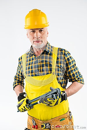 Mature workman in hard hat Stock Photo