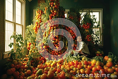 A matured gentleman handpicks ready-to-harvest tomatoes. Stock Photo