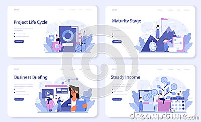 Maturity stage web banner or landing page set. Project life cycle period. Vector Illustration