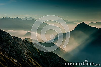 Matutina fog in the mountains Stock Photo
