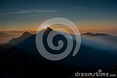 Matutina fog in the mountains Stock Photo