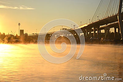 Matutinal mist on Neva River Stock Photo