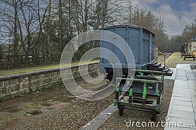 Maud railway station with convict carriage, Maud, Aberdeenshire, Scotland, UK Editorial Stock Photo