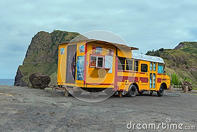 MAUI, HAWAII, USA-DECEMBER 14, 2014: unique snack and refreshment bus on the road side Editorial Stock Photo