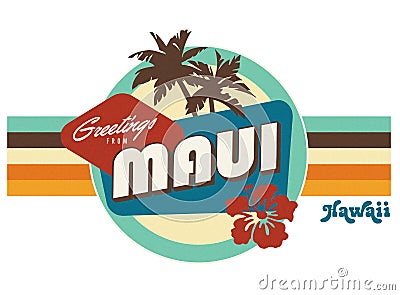 Maui Hawaii Vintage Postcard style t-shirt design art Stock Photo