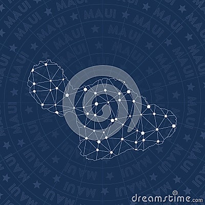 Maui network, constellation style island map. Vector Illustration