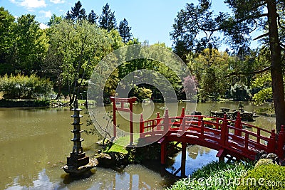 Maulevrier Oriental Park Bridge Stock Photo