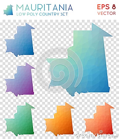 Mauritania geometric polygonal maps, mosaic style. Vector Illustration