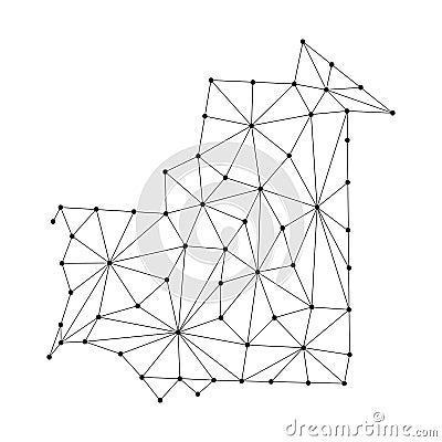 Mauritania map of polygonal mosaic lines network, rays, dots illustration. Cartoon Illustration