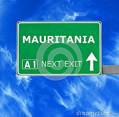 MAURITANIA road sign against clear blue sky Stock Photo