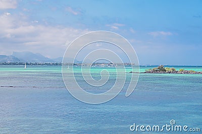 Mauritius island - 31.10.2021: Coast sea water view, island turquoise waters, sea activities, ripple waves aqua texture Editorial Stock Photo