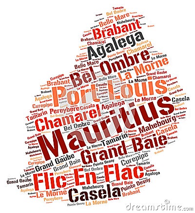 Mauritius top travel destinations word cloud Stock Photo