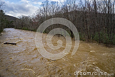 Maury River at Flood Stage Flooding Low Lying Areas Stock Photo