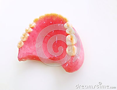 Resin base maxillary full denture in dental clinic Stock Photo