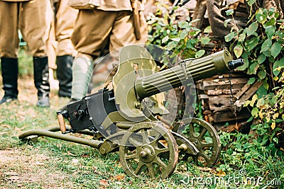 Maxim`s Machine Gun Model 1910 30 On A Wheeled Vladimirov`s Moun Editorial Stock Photo