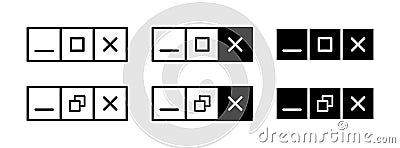 Maximize and minimize vector web buttons. Close, hide app browser symbol. Ui design browser sign Vector Illustration