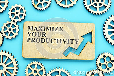 Maximize Your Productivity phrase on the plate and gears Stock Photo