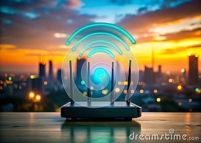 Maximizing WiFi Coverage A Silhouette View of Wireless Router Signal Range for Enhanced Network Performance Stock Photo