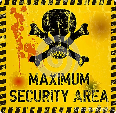 maximum security area sign grungy style, with skull, web icon vector Vector Illustration