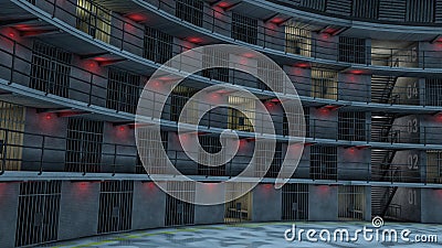 maximum security prison in round shape. 3d rendering. Stock Photo