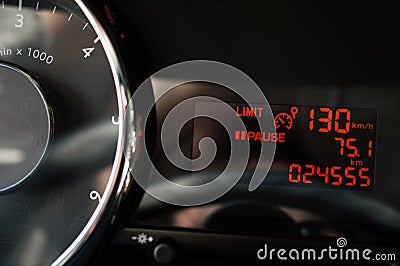 Maximum speed in car. Stock Photo