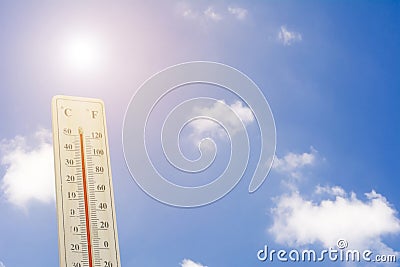 Maximum temperature - Thermometer on the summer heat Stock Photo