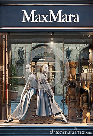 MaxMara fashion shop windows in the city center of Florence Editorial Stock Photo