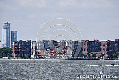 Maxwell Place Apartments,Hoboken, New Jersey over Hudson River, from Pier 76, New York City, USA Stock Photo