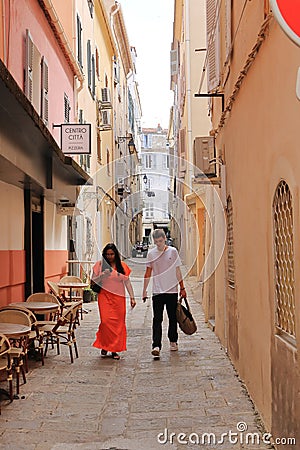 May 31 2023 - Ajaccio, Corsica, France: mediterranean culture and colour in Island capital city or town. Back streets and Editorial Stock Photo