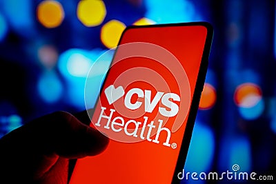 May 19, 2022, Brazil. In this photo illustration, the CVS Health logo seen displayed on a smartphone screen Cartoon Illustration