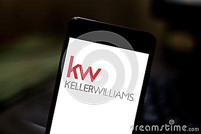 May 28, 2019, Brazil. In this photo illustration the Keller Williams Realty logo is displayed on a smartphone Cartoon Illustration