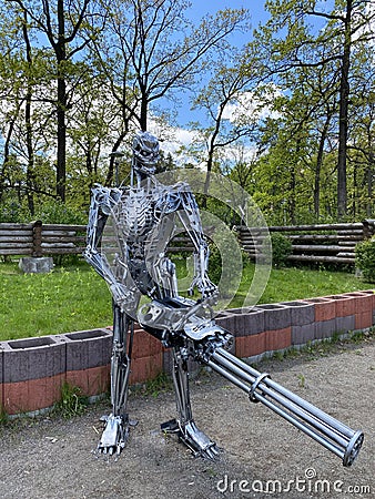May 18, 2020. Buchansky park, the city of Bucha, Kiev region, Ukraine. Exhibition of metal statues, characters from famous science Editorial Stock Photo