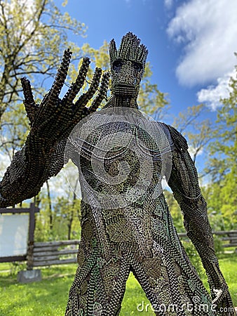 May 18, 2020. Buchansky park, the city of Bucha, Kiev region, Ukraine. Exhibition of metal statues, characters from famous science Editorial Stock Photo