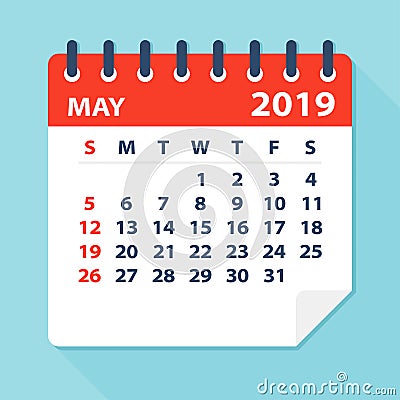 May 2019 Calendar Leaf - Vector Illustration Stock Photo