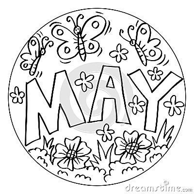 May Coloring Pages for Kids Vector Illustration