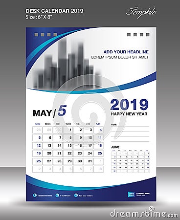 MAY Desk Calendar 2019 Template vector Vector Illustration