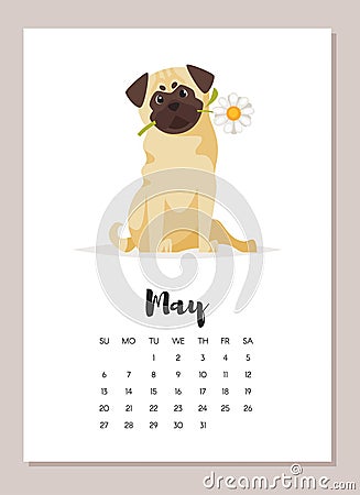 May dog 2018 year calendar Vector Illustration