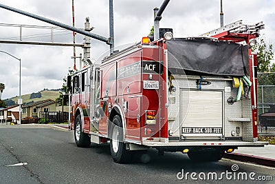 May 26, 2019 Hayward / CA / USA - Alameda County Fire Truck stopped on the side of a street Editorial Stock Photo