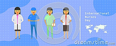 12 may. international nurses day. female doctor group standing on abstract background. vector illustration ep10 Vector Illustration