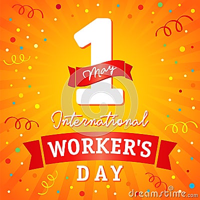 1 may, International Worker`s Day lettering Vector Illustration