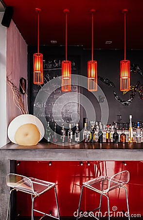 Modern vibrant interior bar lounge with furniture Editorial Stock Photo