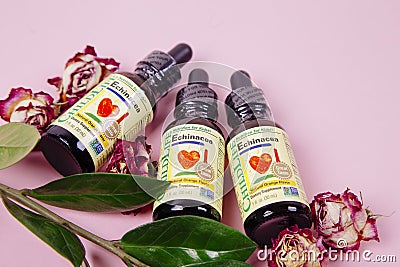 A bottle of echinacea essential oil Editorial Stock Photo
