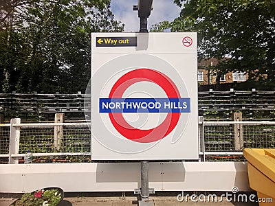 4 May 2022 - London, UK: TFL sign indicating Northwood Hills Station Editorial Stock Photo