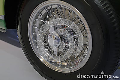 May 2022 Modena, Italy: Ferrari retro car wheel and tire close-up. Ferrari details Editorial Stock Photo