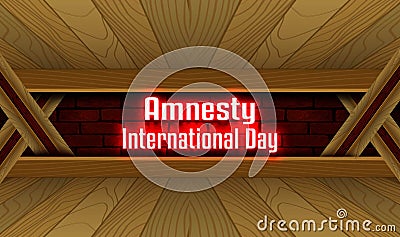 May month special day. Amnesty International Day, Neon Text Effect on Bricks Background Stock Photo