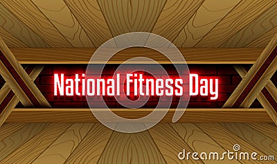 May month special day. National Fitness Day, Neon Text Effect on Bricks Background Stock Photo