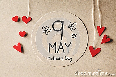 9 May Mothers Day message with small hearts Stock Photo