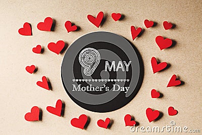 9 May Mothers Day message with small hearts Stock Photo