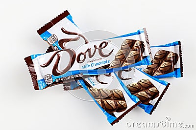 May 4, 2021. New York. Bars of Dove silky smooth milk chocolate Editorial Stock Photo