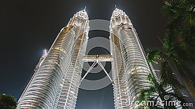 May 13, 2017: Petronas Twin Towers at night in Kuala Lumpur, Malaysia Editorial Stock Photo